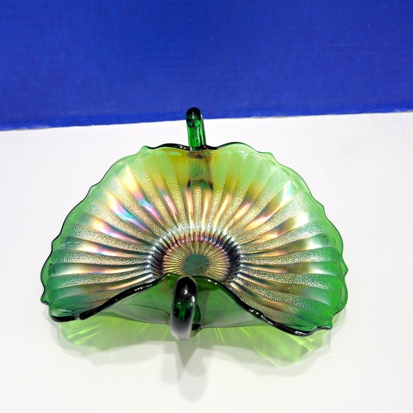 Green Carnival Glass Candy Dish Etsy
