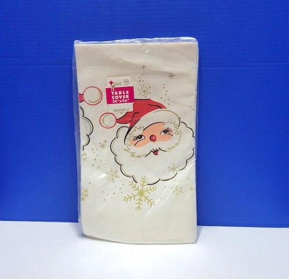 Vintage Paper Tablecloth with Jolly Santa Face 54 x 96