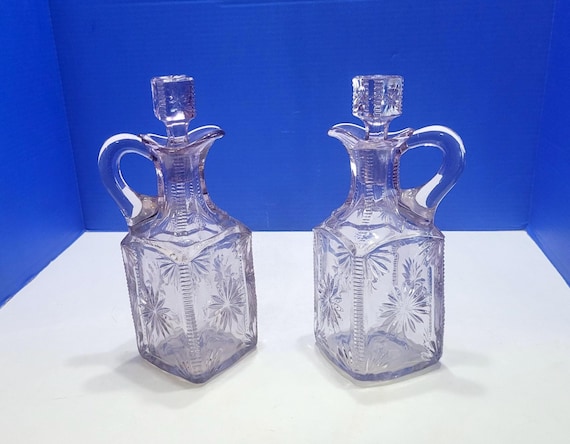 Antique Model Flint Co Lavender Glass Cruet Pair