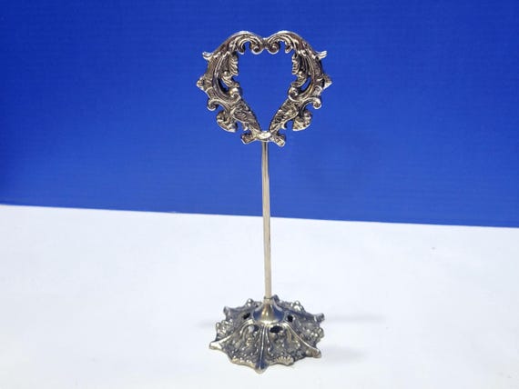 Antique Silverplate Heart Shaped Table Number Stand Name Tag Holder