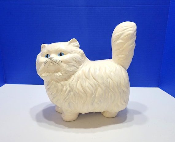 Vintage White Ceramic Cat Statue with Fluffy Belly