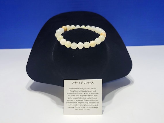 Vintage Natural White Onyx Beaded Bracelet for Protection