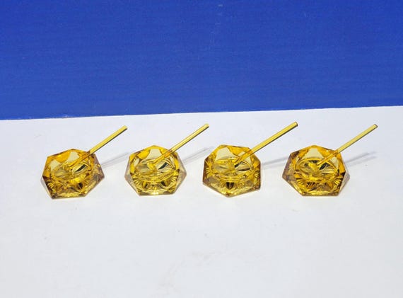 Vintage Amber Glass Salt Cellars with Spoons Lot of 4