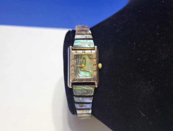 Vintage Netec Abalone Wrist Watch with Stretch Band Works