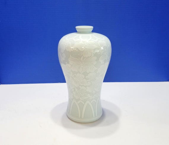 Vintage Asian Celadon Floral Bud Vase