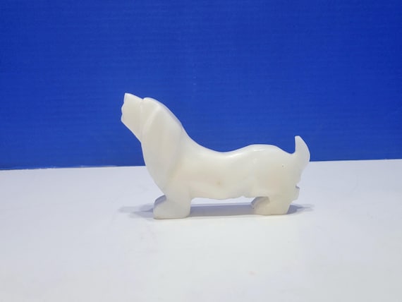 Vintage Carved White Onyx Stone Daschund Dog Figurine