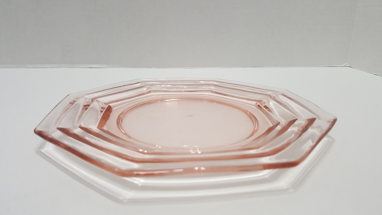 Vintage Heisey Pink Glass Stepped Octagon Plates Set of 4 Etsy
