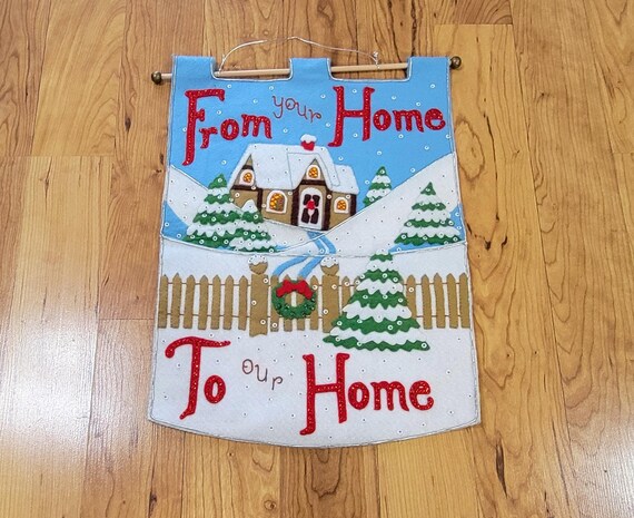 Vintage Bucilla Felt Christmas Holiday Sequins Banner Card Holder