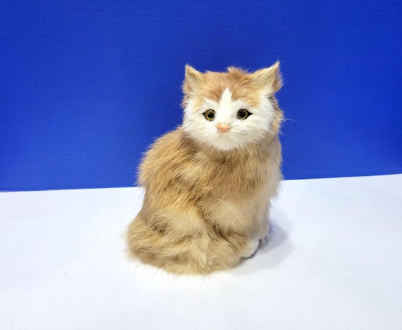 Vintage Large Orange Fur Realistic Cat Figurine