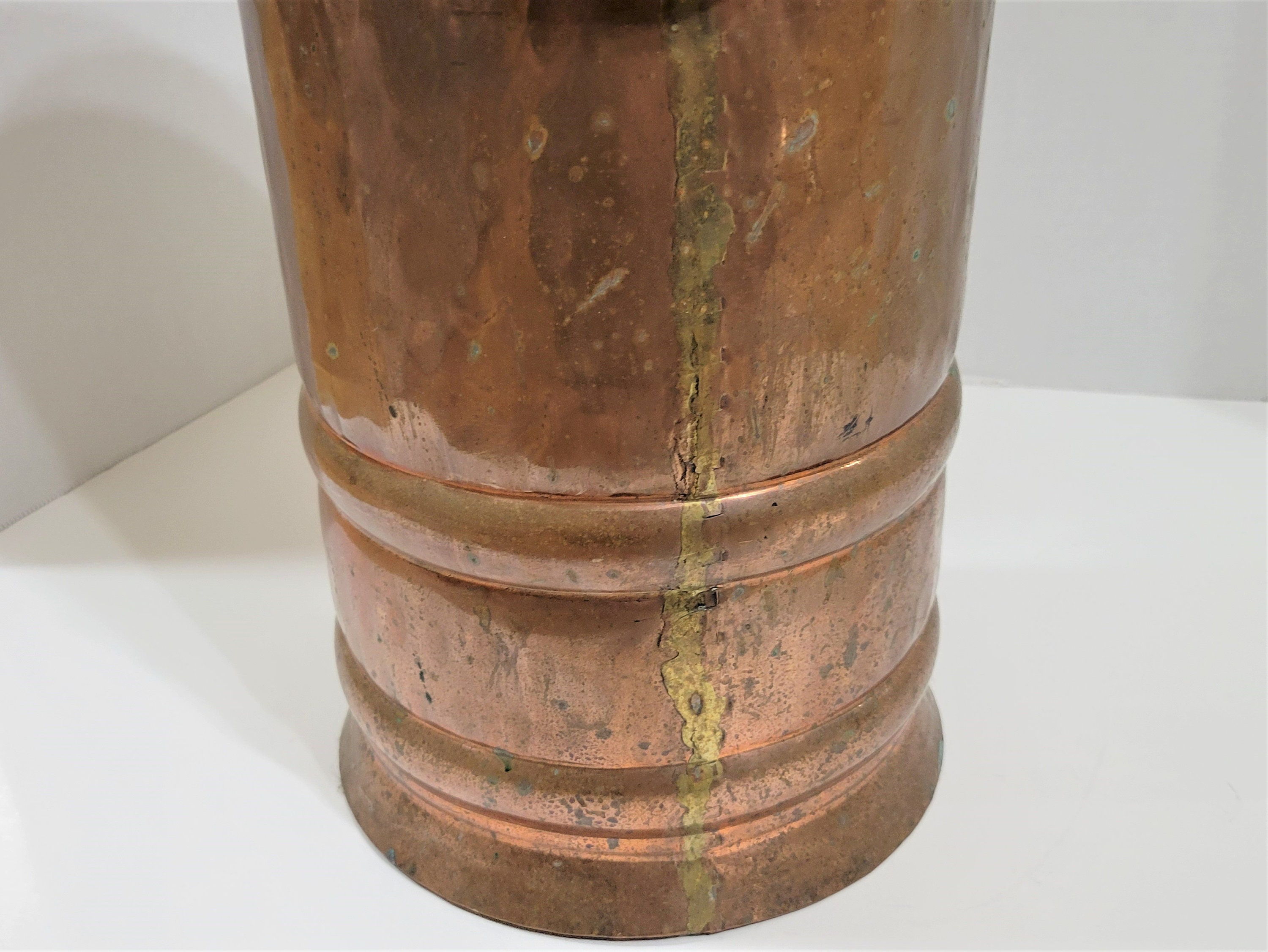Vintage Copper Umbrella Stand with Iron Handles
