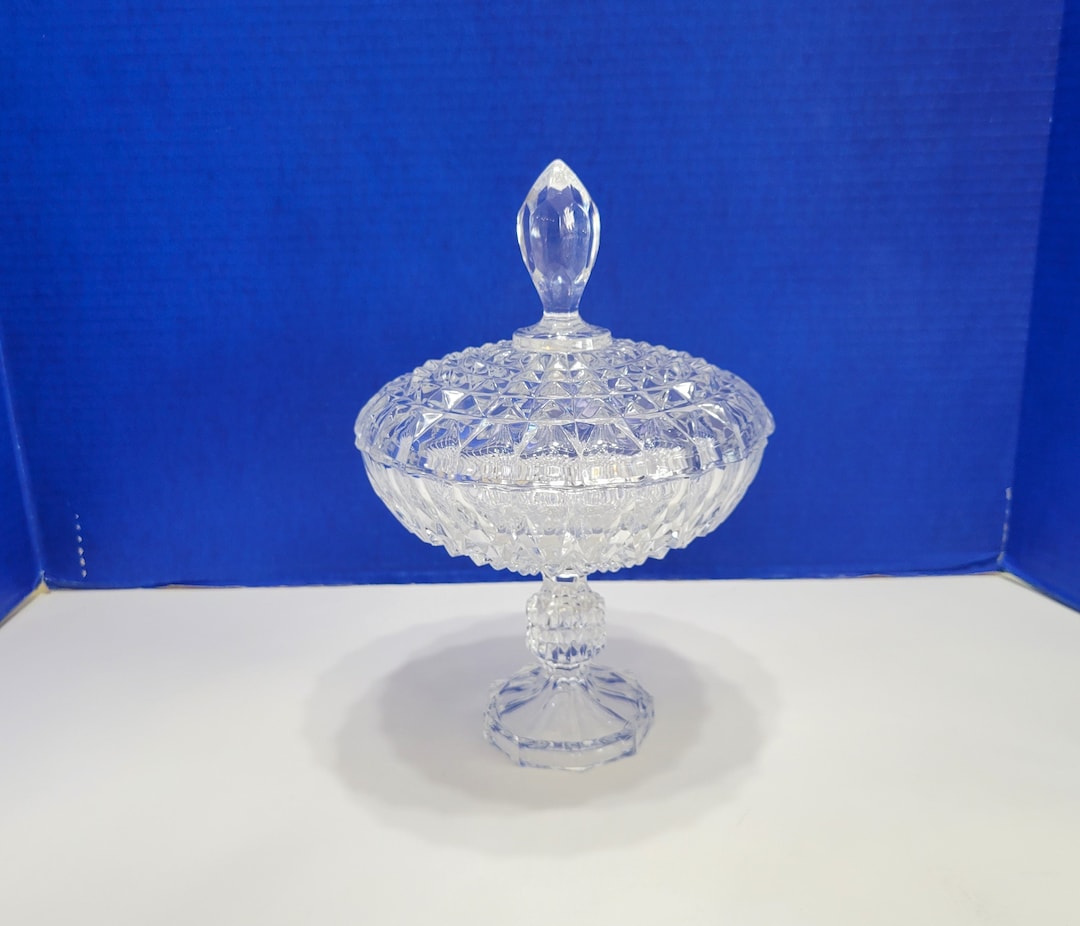 Vintage Diamond Point Crystal Candy Dish Pedestal With Lid Etsy