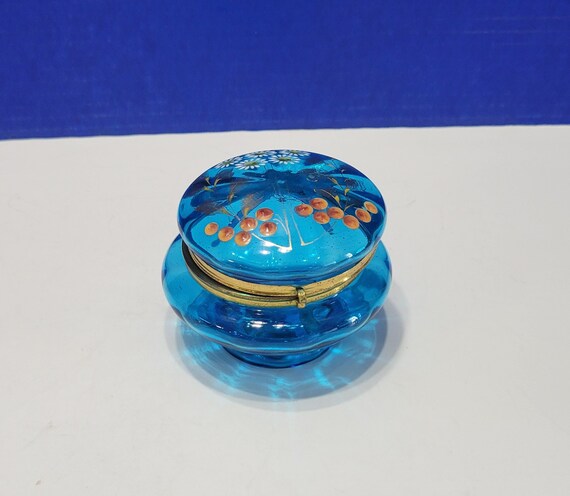 Antique Cobalt Blue Jewelry Box Depression Glass Floral Hinge | Etsy