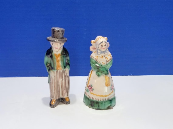 Pair Antique Danish Bornholm L. Hjort Ceramic Figures in Traditional Attire