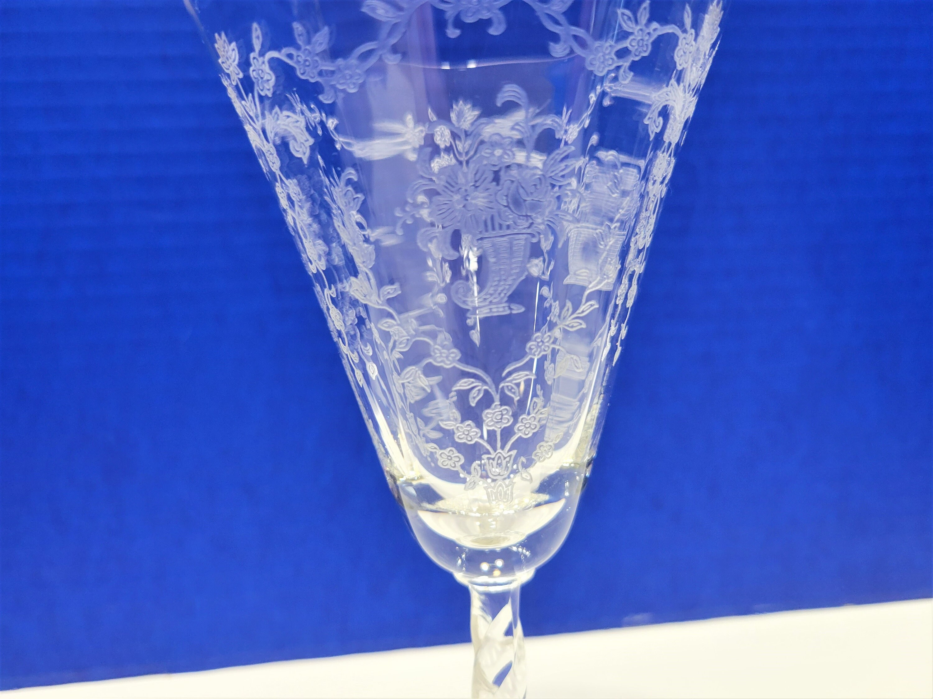 Vintage Fostoria Fluted Wine Glasses Mayflower Etched Floral Set of 3