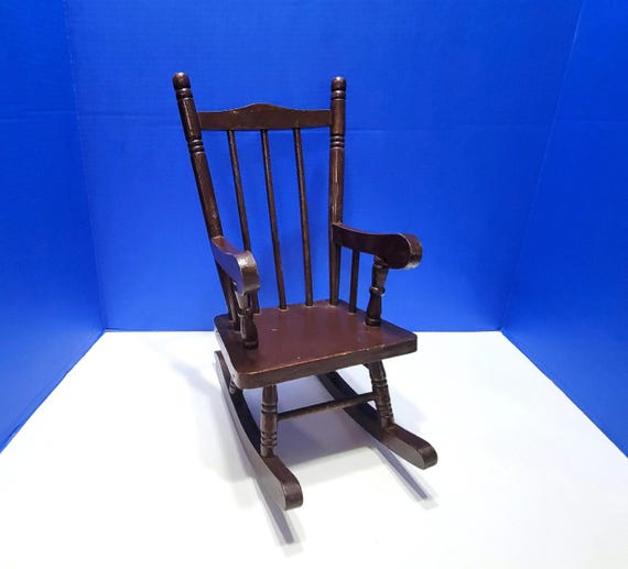 Vintage Brown Painted Wood Rocking Chair for Doll or Teddy Bear