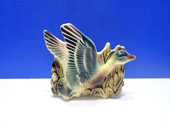 Vintage Ceramic Turquoise Duck Planter