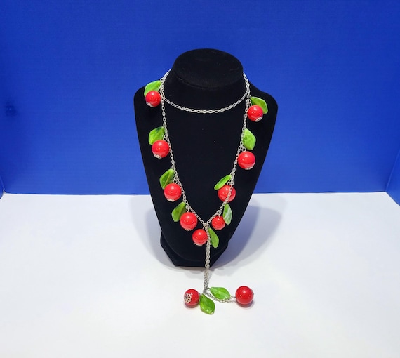 Vintage Lucite Cherry Lariat Necklace