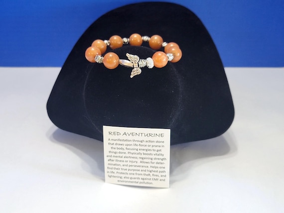 Vintage Red Aventurine Beaded Bracelet with Angel Charm for Strength