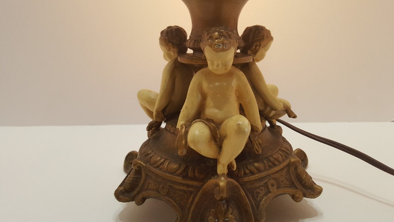 Vintage Cherub Angel Gold Gilt Bronze Table Lamp