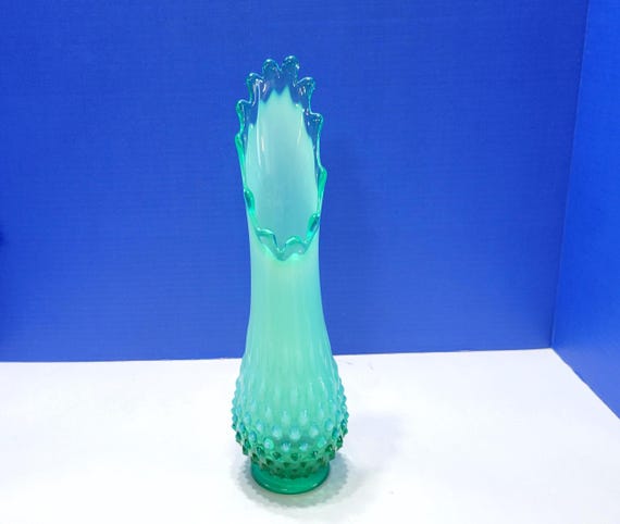 Vintage Fenton Emerald Green Hobnail Tall Swung Glass Vase 12.5"