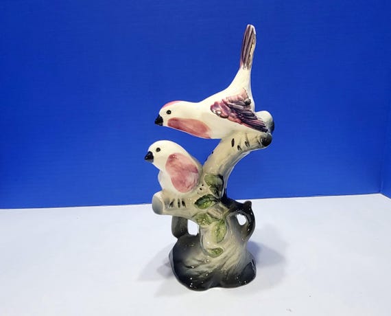 Vintage Maddux of California Pottery Pink Birds on a Branch Figurine