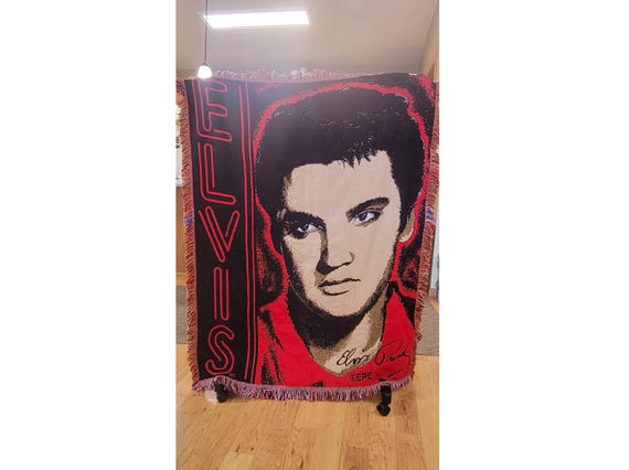 Vintage Elvis Presley Woven Tapestry Afghan Blanket