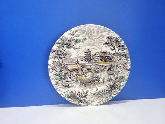 Vintage Yorkshire Ironstone Staffordshire England Farm Scene Dinner Plate (2 available)