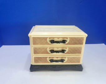 ヴィンテージ木製ドレッサー 卓上ジュエリーボックス ガラス扉付き