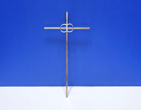 Vintage Metal Crucifix Cross with Intertwined Wedding Rings