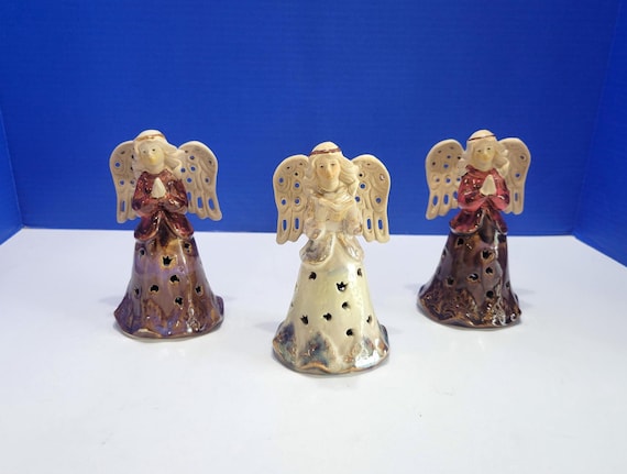 Vintage Glazed Pottery Angel Bells Lot of 3