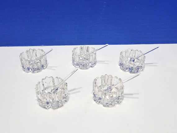 Vintage Cut Crystal Salt Cellars with Spoons Lot of 5