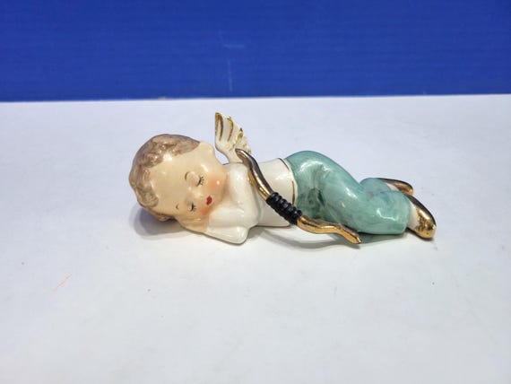 Vintage Wales Sleeping Cupid Cherub Angel with Bow Figurine