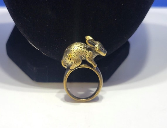 Vintage Brass Tone Rabbit Ring Size 7
