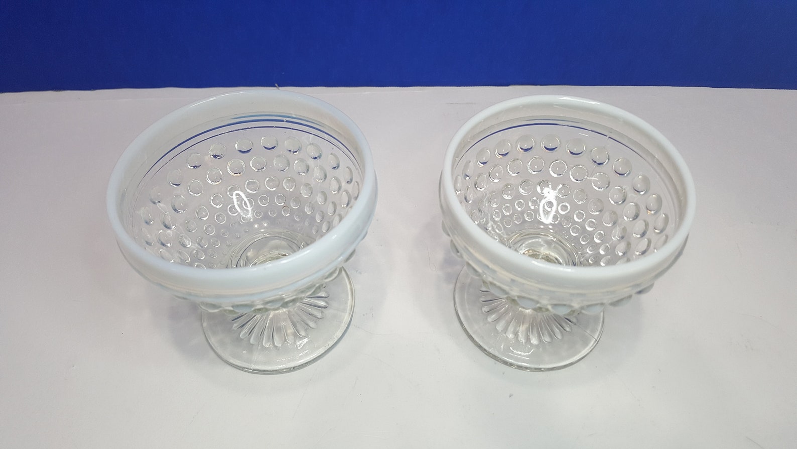 Pair Vintage Moonstone Glass Sherbet Compotes Hobnail Etsy