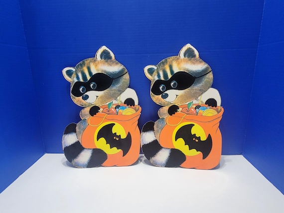 Vintage Velvet Paper Halloween Raccoons Dicuts