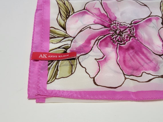 Vintage Anne Klein Pink Silk Scarf Floral - image 4