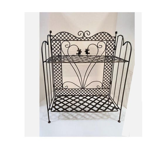 Vintage Bronze Metal Folding Two Tier Shelf