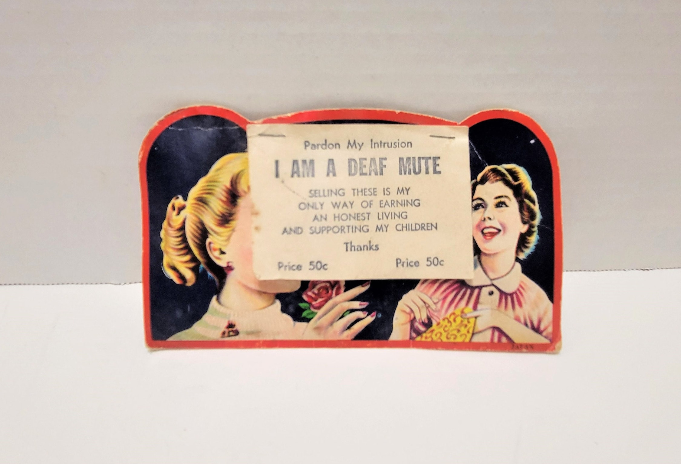 Vintage Sew and Stitch Needle Book With Deaf Mute Peddler Sign