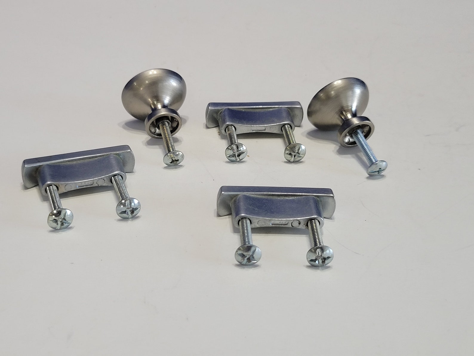 Vintage Silver Drawer Knobs and Pulls Set of 5 Brushed Nickel Etsy