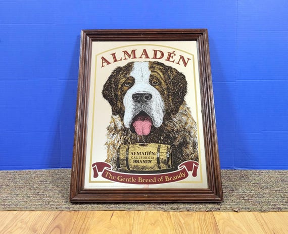 Vintage Almaden Brandy Bar Advertising Mirror with St. Bernard