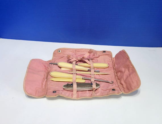 Antique Manicure Grooming Kit with Button Hook