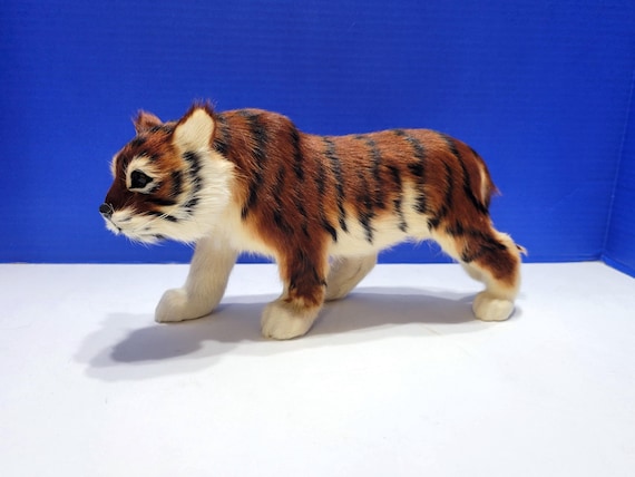 Vintage Large Realistic Fur Tiger Figurine 12 x 5.5