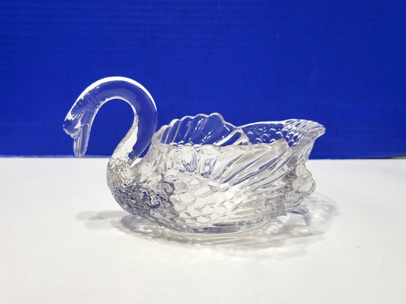 Vintage Clear Glass Swan Candy Dish