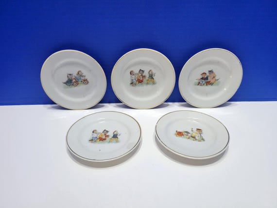Antique Children's Nursery Plates with Cats Set of 5
