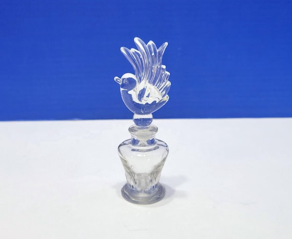 Vintage Rice Glass Perfume Bottle with Bird Stopper
