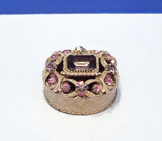 Vintage Florenza Pink Jeweled Trinket Box with Pink Velvet Lining