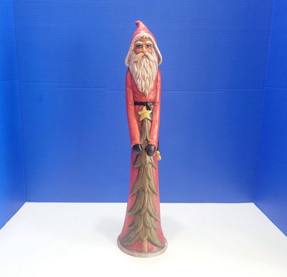 Vintage Old World Style Skinny Pencil Ceramic Santa Claus Statue