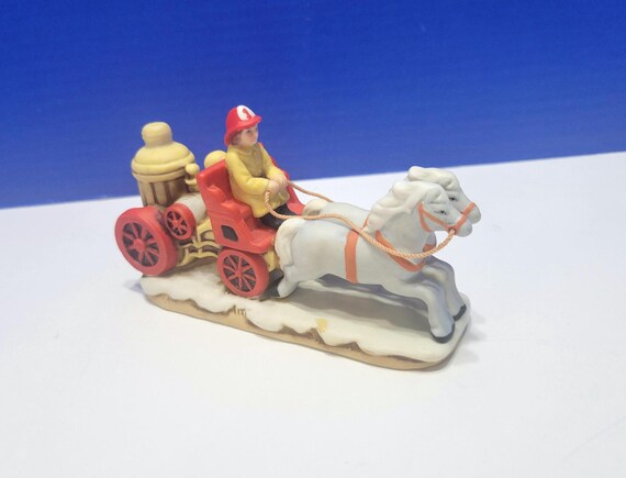 Vintage Lefton Colonial Village Horse Drawn Fire Engine