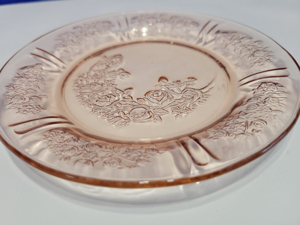 Vintage Pink Depression Glass Cabbage Rose Plate 6 Inches Etsy