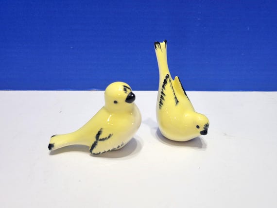 Vintage Pair of Yellow and Black Ceramic Bird Figurines